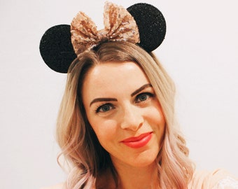 Rose Gold Mouse ears One Size | Mouse ears | Mouse headband | Party ears | Rose Gold Mouse ears | Choose Ear + Bow Color