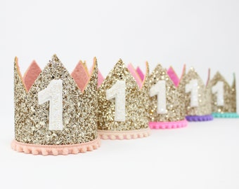 First Birthday Crown | 1st Birthday Crown | 1st Birthday Girl Outfit | First Birthday Outfit Girl | Gold Glitter Crown + Choose Color