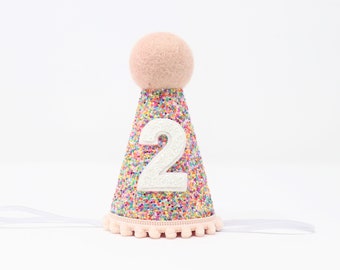 2nd Birthday Hat | Second Birthday Hat | 2nd Birthday Girl Outfit | Second Birthday Outfit Girl | Mosaic Glitter Hat + Baby Pink Accents