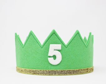 5th Birthday Crown | Full Felt First Birthday Boy Crown | Full Fitted Crown | Green Felt Crown | Green Full Crown | Choose Color + Age