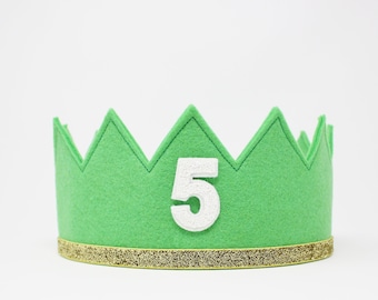 5th Birthday Crown | Full Felt First Birthday Boy Crown | Full Fitted Crown | Green Felt Crown | Green Full Crown | Choose Color + Age