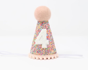 4th Birthday Party Hat | 4th Birthday Girl Rainbow Hat |4th Birthday Hat | 4th Birthday Outfit Girl | Birthday Party Hats | Mosaic Baby Pink