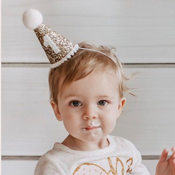 First Birthday Hat | 1st Birthday Hat | 1st Birthday Girl Outfit | First Birthday Outfit Girl | Gold Glitter Hat + Choose Color