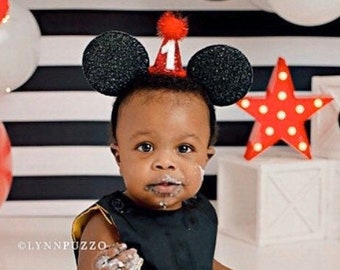 1st Birthday Mouse Ears | 1st Birthday Mouse Ears | Mouse Birthday Ears Birthday Ears | Mouse Party Hat | Choose Age + Hat Color