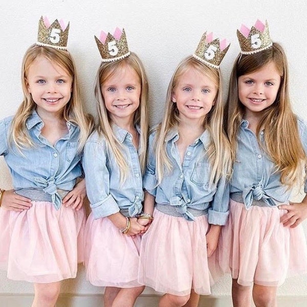 Couronne du 5e anniversaire | Couronne d'anniversaire Licorne | 5e anniversaire fille | Licorne 5e anniversaire tenue fille pour fête d'anniversaire | Or + Rose Bébé