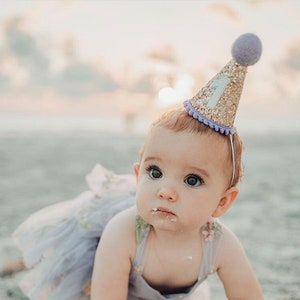 1st Birthday Party Hat | First Birthday Hat | 1st Birthday Girl Cake Smash Outfit | Gold Glitter Hat + Choose Color + White Glitter 1