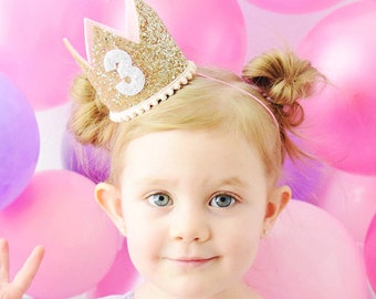 3rd Birthday Crown | Third Birthday Girl | 3rd Birthday Outfit Girl | Birthday Hat | Third Birthday Outfit Girl | Gold Baby Pink