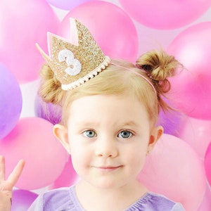 3rd Birthday Crown Third Birthday Girl 3rd Birthday Outfit Girl Birthday Hat Third Birthday Outfit Girl Gold Baby Pink image 1