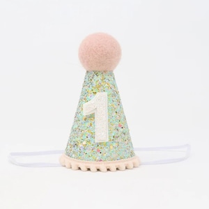 First Birthday Hat | 1st Birthday Hat | 1st Birthday Girl Outfit | First Birthday Outfit Girl | Unicorn Glitter Hat + Baby Pink Accents