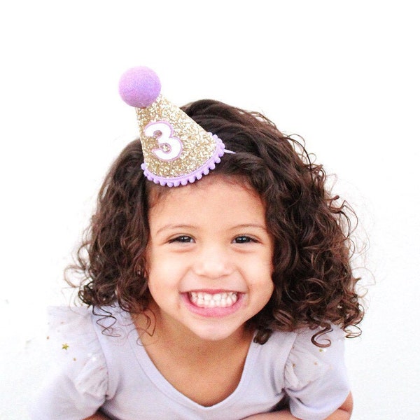 Chapeau 3e anniversaire | 3e chapeau de fête d'anniversaire | Fille du troisième anniversaire | 3ème tenue d'anniversaire fille | 3ème tenue d'anniversaire fille | Lilas doré