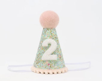 2nd Birthday Hat | Second Birthday Hat | 2nd Birthday Girl Outfit | Second Birthday Outfit Girl | Unicorn Glitter Hat + Baby Pink Accents