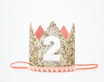 2nd Birthday Crown | Second Birthday Crown | 2nd Birthday Girl Outfit | Second Birthday Outfit Girl | Gold Glitter Crown + Blush Accents