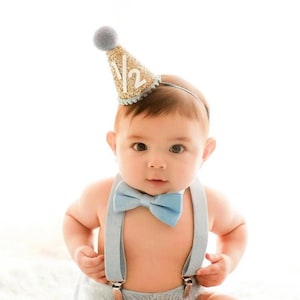 1/2 Birthday Boy Hat | Half Birthday Baby Party Hat | Baby Blue Royal Navy Red | Gold Glitter Hat + White Glitter 1/2