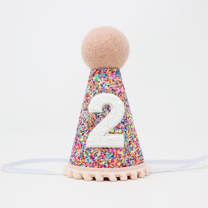2nd Birthday Party Hat | Second Birthday Hat | 2nd Birthday Girl Outfit | Mosaic Glitter Hat + Choose Color + White Glitter 2