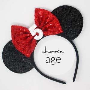 5th Birthday Mouse Ears Headband | Black Sequin Mouse Ears | Any Age Choose Color