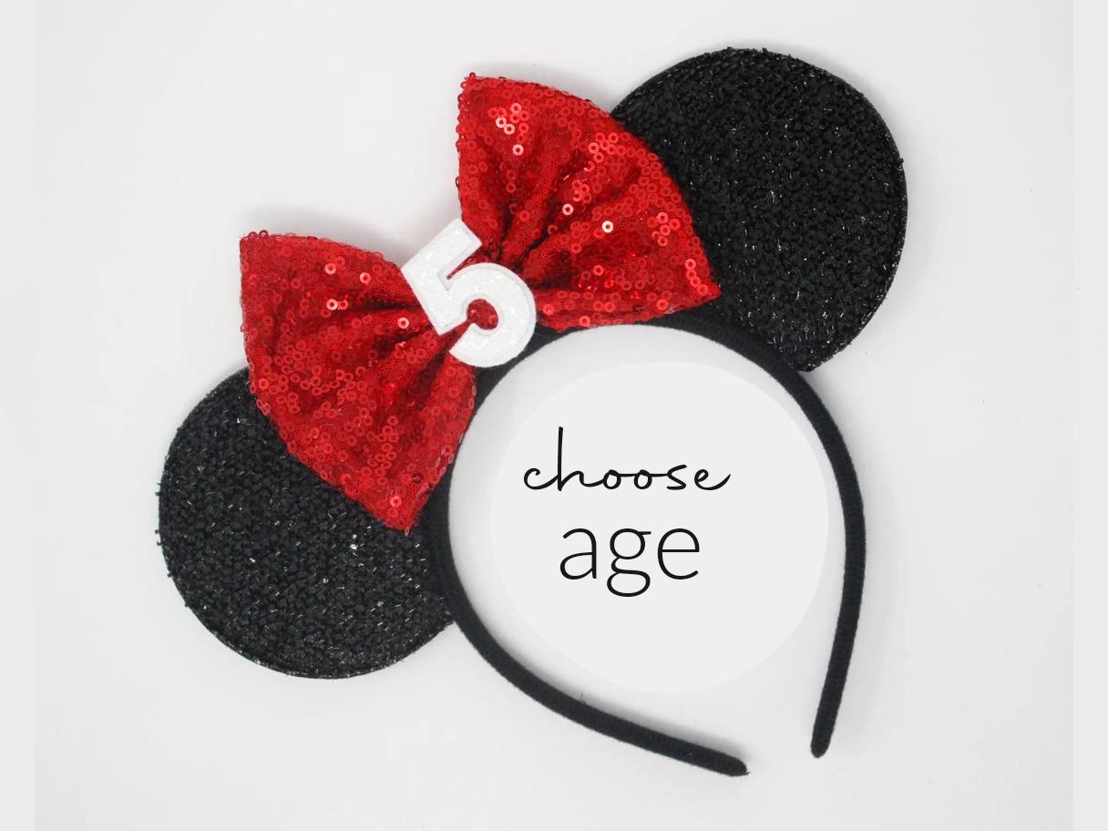 5th Birthday Mouse Ears Headband | Black Sequin Mouse Ears | Any Age Choose Color