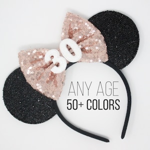 30th Birthday Mouse Ear Headband 30th Birthday Mouse Ears 30th Birthday Mouse Ears 30th Birthday Choose Age Bow image 1