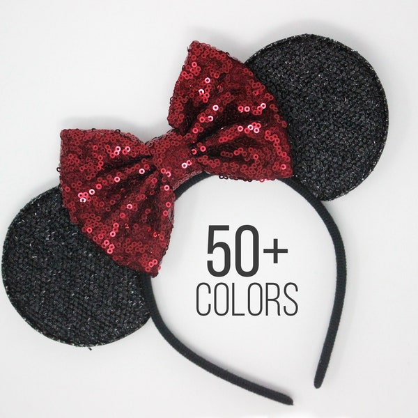 Maroon Mouse Ears One Size Fit All | Maroon Mouse ears | Mouse ears Headband | Mouse ears | Choose Ear Color + Bow Color