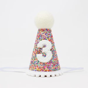 3rd Birthday Party Hat | Third Birthday Hat | 3rd Birthday Girl Outfit | Mosaic Glitter Hat + Choose Color + White Glitter 3