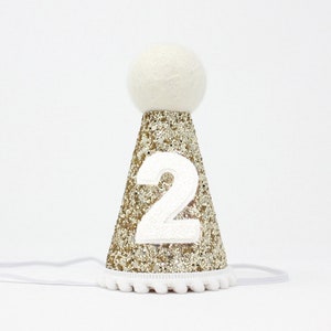 2nd Birthday Hat | Second Birthday Hat | 2nd Birthday Girl Outfit | Second Birthday Outfit Girl | Gold Glitter Hat + White Accents