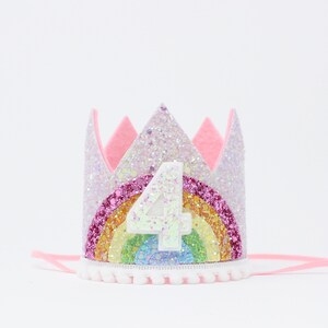 3rd Birthday Crown Girl Pastel Rainbow Birthday Party Crown Pink Birthday Crown Unicorn Birthday Party Hat Choose Birthday Number image 7