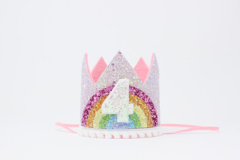 3rd Birthday Crown Girl Pastel Rainbow Birthday Party Crown Pink Birthday Crown Unicorn Birthday Party Hat Choose Birthday Number image 7