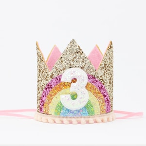 3rd Birthday Crown Girl | Pastel Rainbow Birthday Party Crown | Gold Birthday Crown | Unicorn Birthday Party Crown | Choose Birthday Number