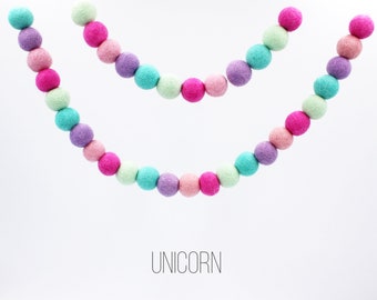 Unicorn Pom Pom Garland | Felt Balls Garland | Nursery Decor Girl | Garland Banner | Felt Pom Pom Garland | Pompom Garland | Choose Length