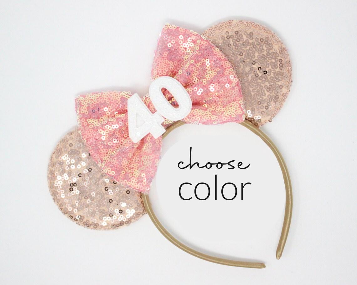 Rose Gold 40th Birthday Mouse Ears Headband | Mouse Birthday Ears | 40th Birthday Party Mouse Ear | Choose Color + Age