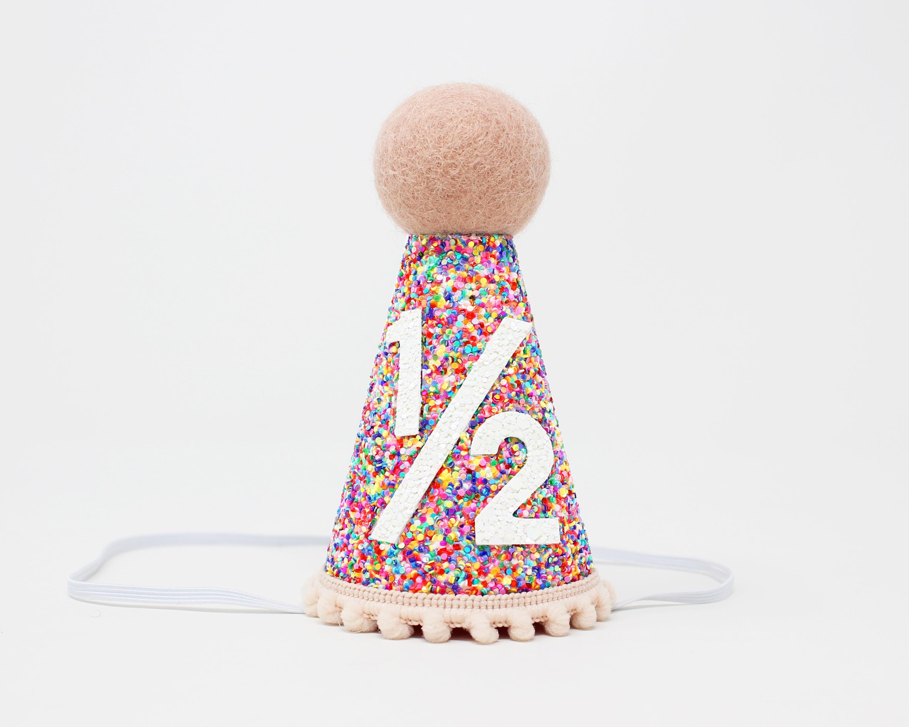 1/2 Birthday Girl Hat | Half Birthday Baby Party Hat | Baby Pink Hot Pink Lilac | Mosaic Glitter Hat + White Glitter 1/2