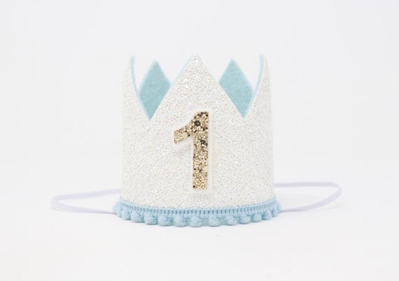 Corona de primer cumpleaños / Corona de 1er cumpleaños / Traje de niño de  1er cumpleaños / Traje de primer cumpleaños Niño / Corona de brillo blanco  Acentos de azul bebé -  España
