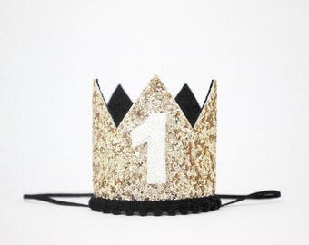 First Birthday Crown | 1st Birthday Crown | 1st Birthday Boy Outfit | First Birthday Outfit Boy | Gold Glitter Crown + Black Accents