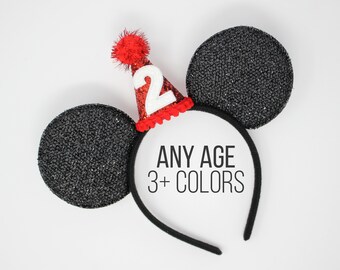 2nd Birthday Mouse Ears | 2nd Birthday Mouse Ears | 2nd Birthday Ears Birthday Ears | Mouse Party Hat | Choose Age + Hat Color