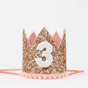 3rd Birthday Crown Girl Rose Gold | Rose Gold 3rd Birthday Outfit Girl | 3rd Birthday Hat | Third Birthday Outfit Girl | Rose Gold Blush