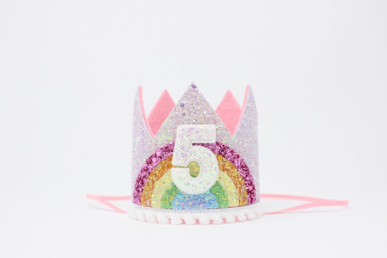 3rd Birthday Crown Girl Pastel Rainbow Birthday Party Crown Pink Birthday Crown Unicorn Birthday Party Hat Choose Birthday Number image 8