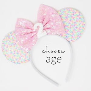 2nd Birthday Mouse Ears Headband | White Candy Color Mouse Ears | Any Age Choose Bow Color