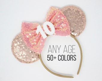 10th Birthday Mouse Ears Headband | 10th Birthday Mouse Ears | Rose Gold Mouse Ears | Mouse Party | Any Age Choose Color