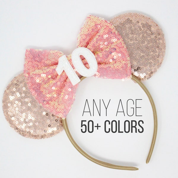 10th Birthday Mouse Ears Headband | 10th Birthday Mouse Ears | Rose Gold Mouse Ears | Mouse Party | Any Age Choose Color