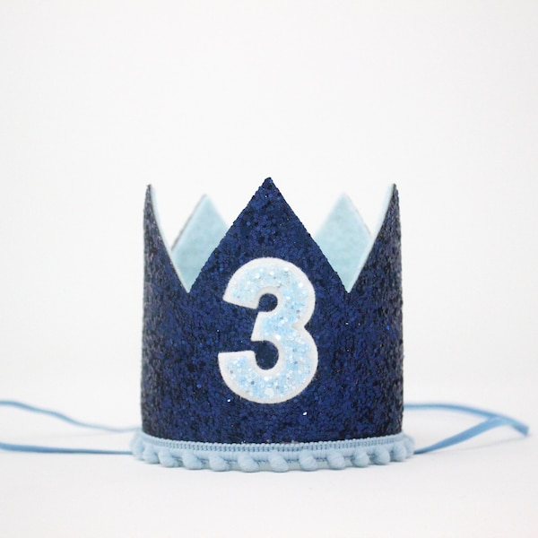 Couronne du 3e anniversaire | Chapeau pour le 3e anniversaire | Tenue pour le 3e anniversaire | 3e anniversaire fille 3e anniversaire garçon | Bleu marine + bleu bébé