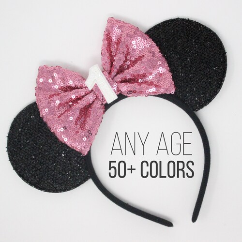 1st Birthday Mouse Ears | Mouse First Birthday Ears | Mouse Ear Headband | Mouse Ears | Choose Bow Color + Number