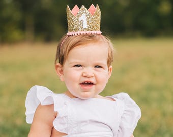 First Birthday Crown | Gold Glitter Crown + Choose Color + White Glitter 1