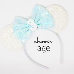 3rd Birthday Mouse Ears Headband | White Candy Color Mouse Ears | Any Age Choose Bow Color