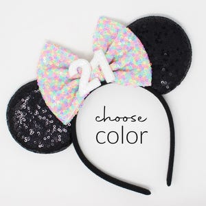 21st Birthday Mouse Ears | 21st Birthday Ears Headband | Sprinkles Mouse Ears + Choose Bow Color + Age