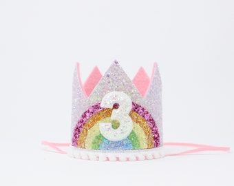 3rd Birthday Crown Girl | Pastel Rainbow Birthday Party Crown | Pink Birthday Crown | Unicorn Birthday Party Hat | Choose Birthday Number