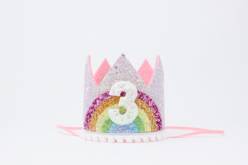 3rd Birthday Crown Girl Pastel Rainbow Birthday Party Crown Pink Birthday Crown Unicorn Birthday Party Hat Choose Birthday Number image 1