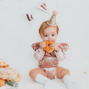 First Birthday Hat 1st Birthday Hat 1st Birthday Girl Outfit First Birthday Outfit Girl Rose Gold Glitter Hat Blush Accents image 8