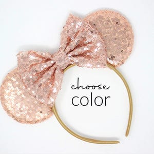 Rose Gold Mouse Ears | Pastel Candy Color Rose Gold Mouse Headband | Rose Gold Ears | Choose Bow Color