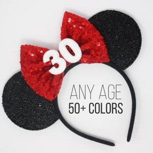 30th Birthday Mouse Ear Headband 30th Birthday Mouse Ears 30th Birthday Mouse Ears 30th Birthday Choose Age Bow image 10