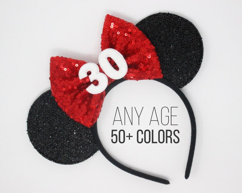 30th Birthday Mouse Ear Headband 30th Birthday Mouse Ears 30th Birthday Mouse Ears 30th Birthday Choose Age Bow image 10