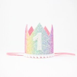 Half Birthday Crown 1/2 Birthday Crown Half Birthday Girl Outfit Baby Birthday Crown Pastel Rainbow Glitter Crown Baby Pink Accent image 3